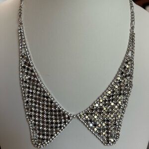 Crystal Collar Statement Necklace - Silver Tone